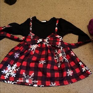Red and Black Plaid Dress with Snowflake Design